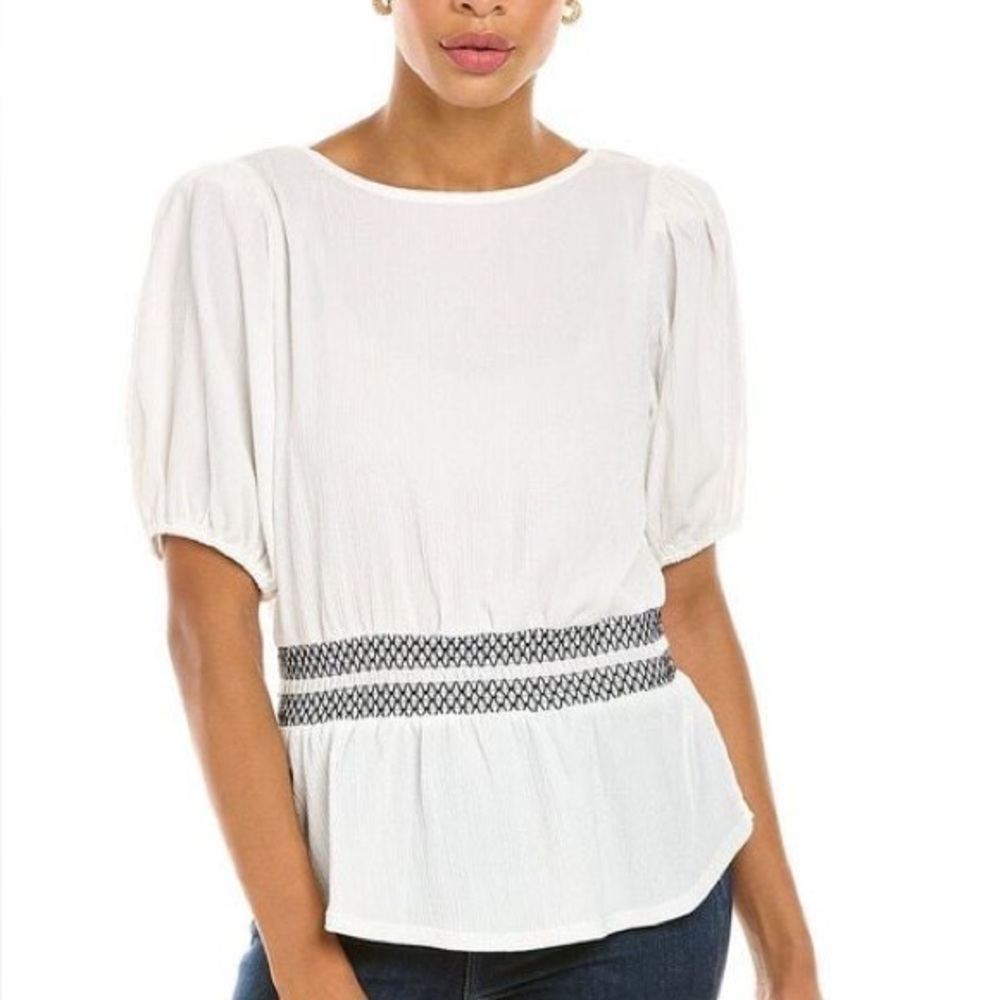 Vince Camuto Puff Sleeve Smocked Waist Peplum Top